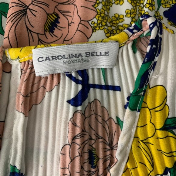 Carolina Belle Accordion Pleat Tank Top M White Floral Round Neck Key Hole - Picture 6 of 6